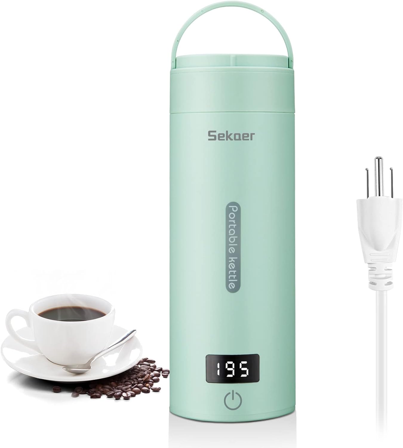 Sekaer Travel Electric Tea Kettle Portable Small Mini Coffee Kettle, with 4 Variable Presets, Personal Hot Water Boiler 304 Stainless Steel with Auto Shut-Off & Boil Dry Protection, SY-618G