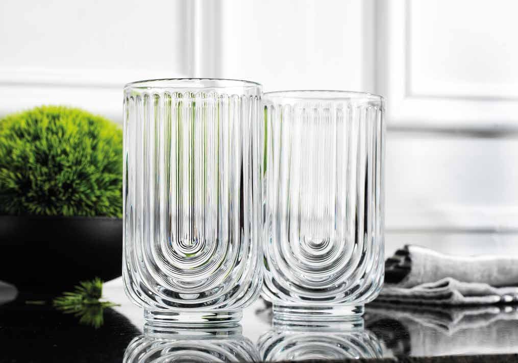 Glaver's Drinking Glasses Set of 4. 17oz Vintage Ripple Cocktail Glasses, Ribbed Highball Glass Cups. Arch Designed Art Deco Glassware for Water Juice Coffee.