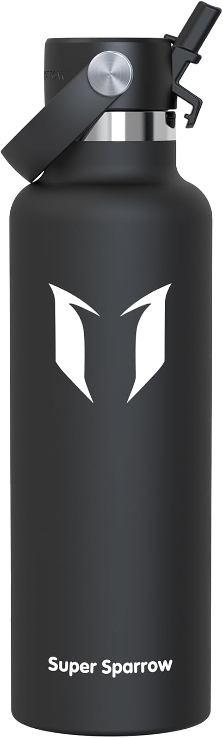 Super Sparrow Insulated Water Bottle - 17 Oz / 25 Oz / 32 Oz - Standard Mouth FlipFlow Flask - BPA Free, Leak Proof Drink Bottle- Ergonomic Straw Water Bottles for Work, Gym, Travel, Sports