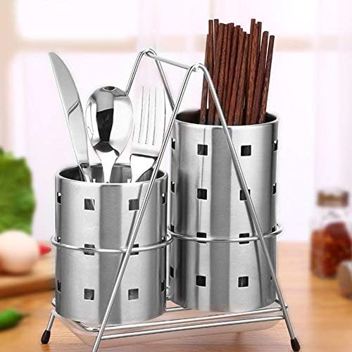 Fdit Chopsticks Holder Stainless Steel Utensil Holder Drying Rack Circular Hole Tableware Storage Rack Organizer (L)