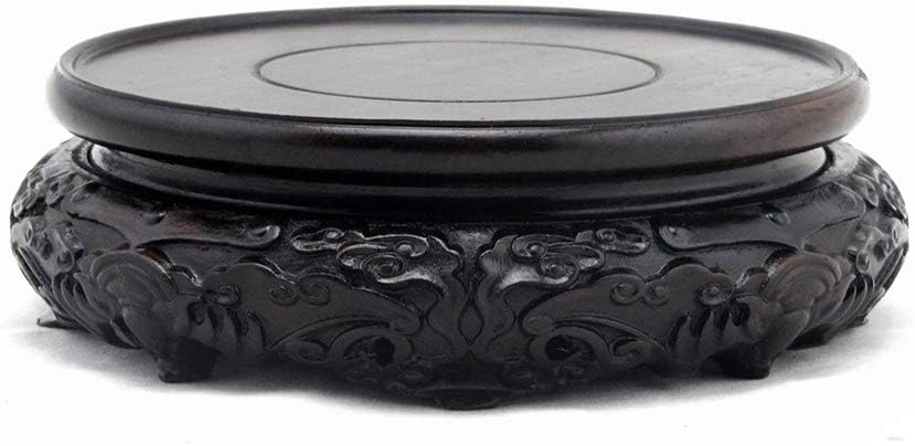 GOLDY&WENDY Oriental Luxury Round Elm Solid Wood Vase Display Stands Pedestal Base, Bat Pattern 3.15 in Diameter