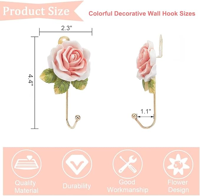 3 Pack Pink Flower Decorative Hooks - Image 2