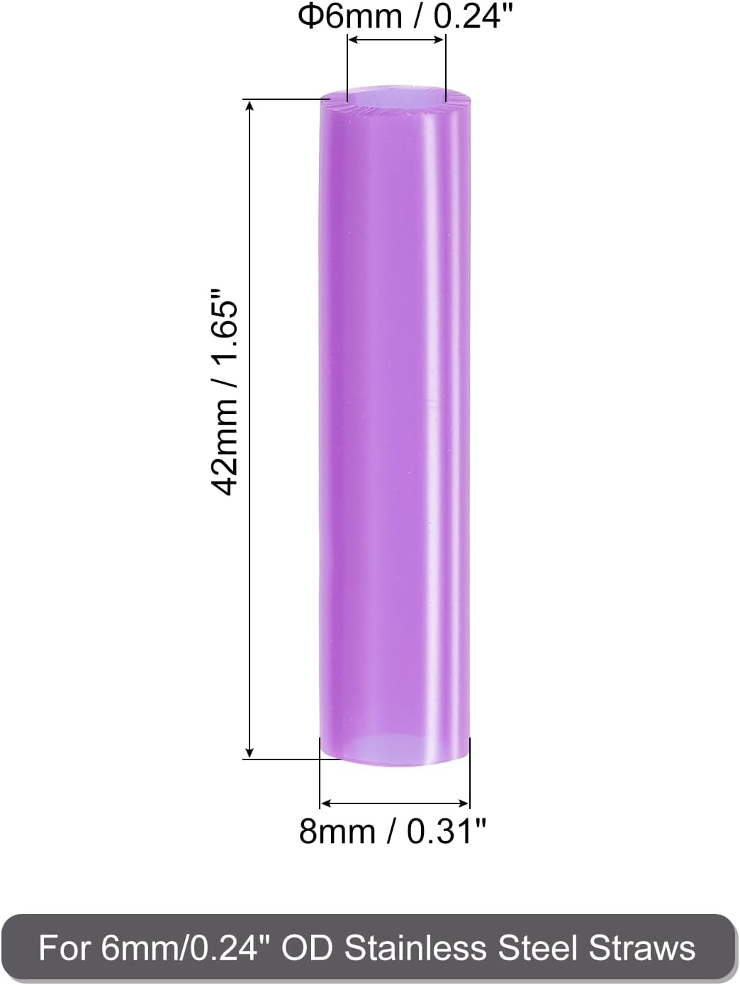 uxcell 20Pcs Silicone Straw Tips, Metal Straw Covers, Soft Reusable Straws Tips Fit for 6mm/0.24" OD Stainless Steel Straws (Purple)