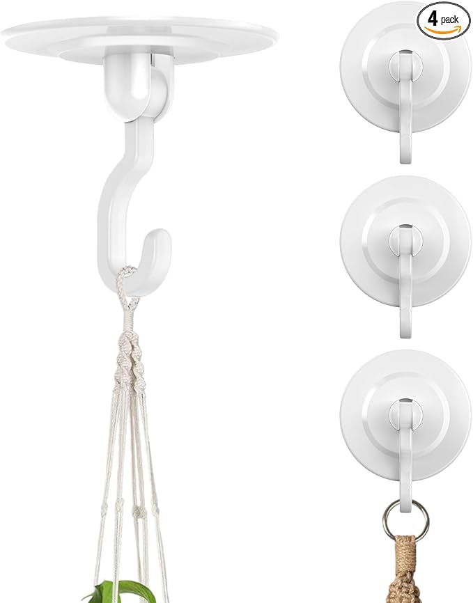 Adhesive Wall & Ceiling Decor Hooks: 4-Pack 3 lbs Heavy Duty No-Drill 360° by Unknown
