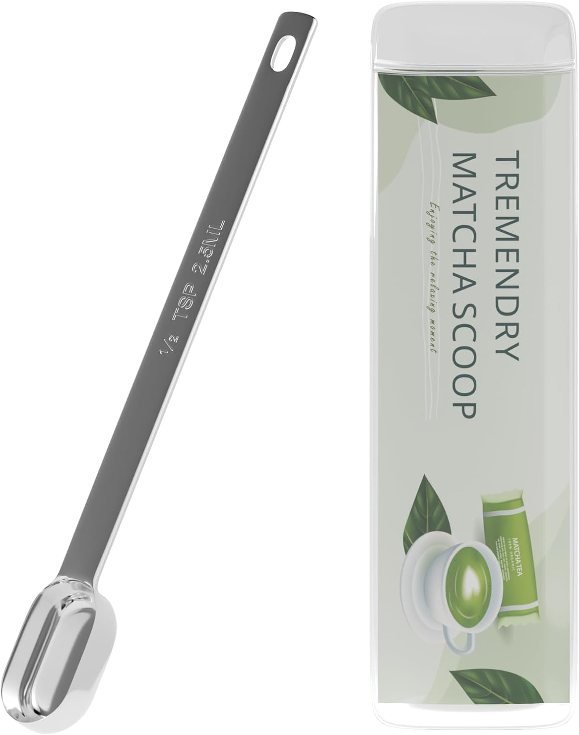 1g (1/2tsp|2.5ml) Matcha Scoop, Stainless Steel Slender Measuring Spoon for Matcha Tea Powder