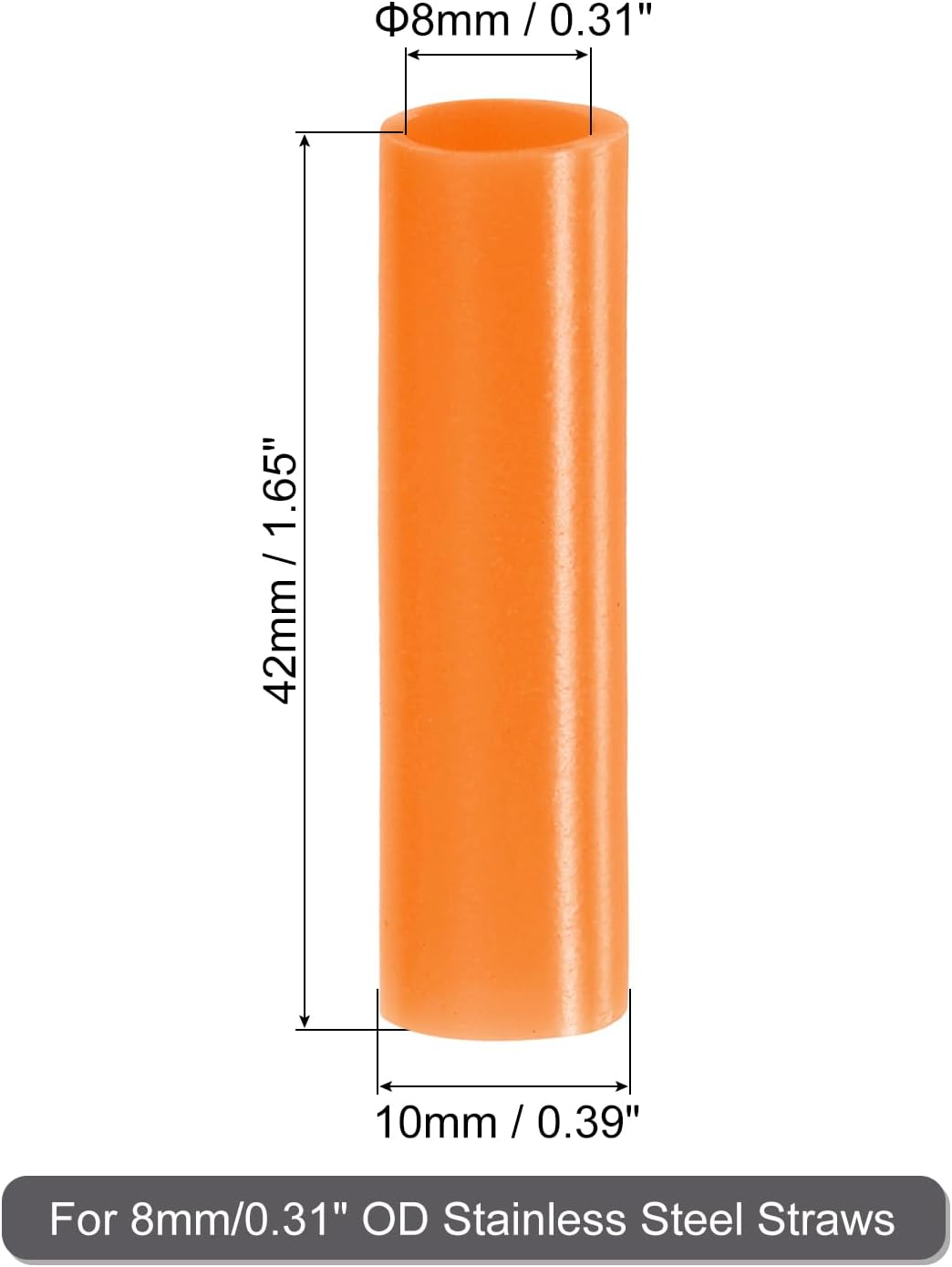 uxcell 20Pcs Silicone Straw Tips, Metal Straw Covers, Soft Reusable Straws Tips Fit for 8mm/0.31" OD Stainless Steel Straws (Orange)