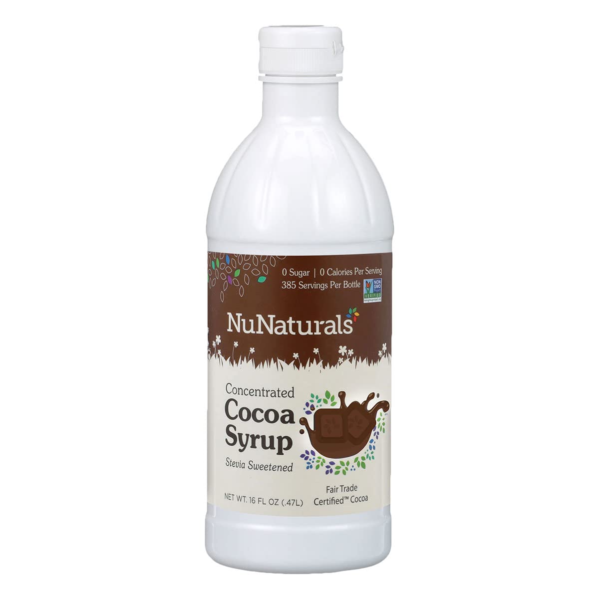 NuNaturals Stevia Syrup, Sugar-Free Sweetener, Plant-Based Sugar Substitute, Zero Calorie, Chocolate Flavor Syrup, 16 oz