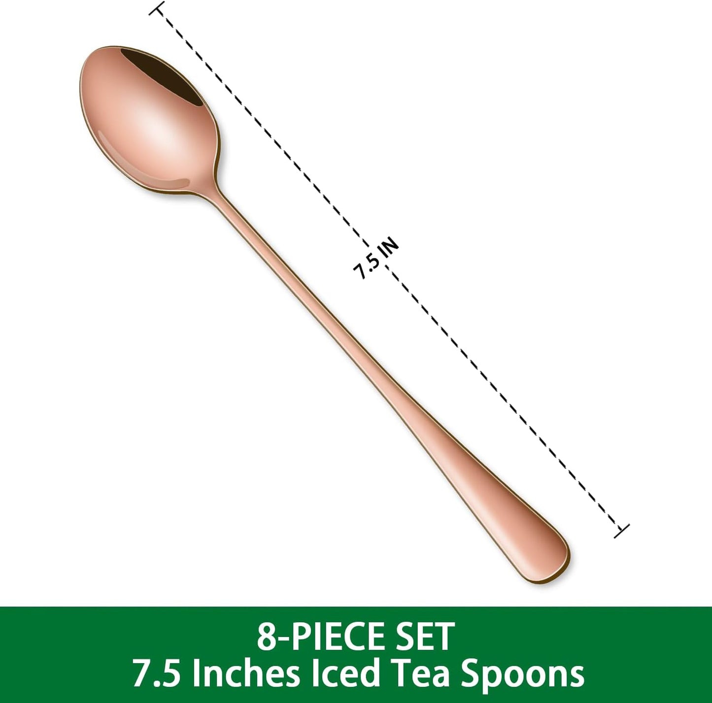 7.5 Inches Long Handle Coffee Stirring Spoons,Set Of 8 Rose Gold Iced Tea Spoon,Copper Stainless Steel Ice Cream Spoons,Sundae Spoon