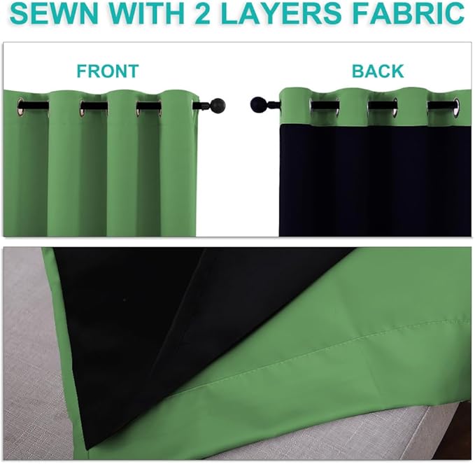 NICETOWN 100% Blackout Curtains 45 inches Long, Forest Green, 1 Pair, 52 inches - Image 5