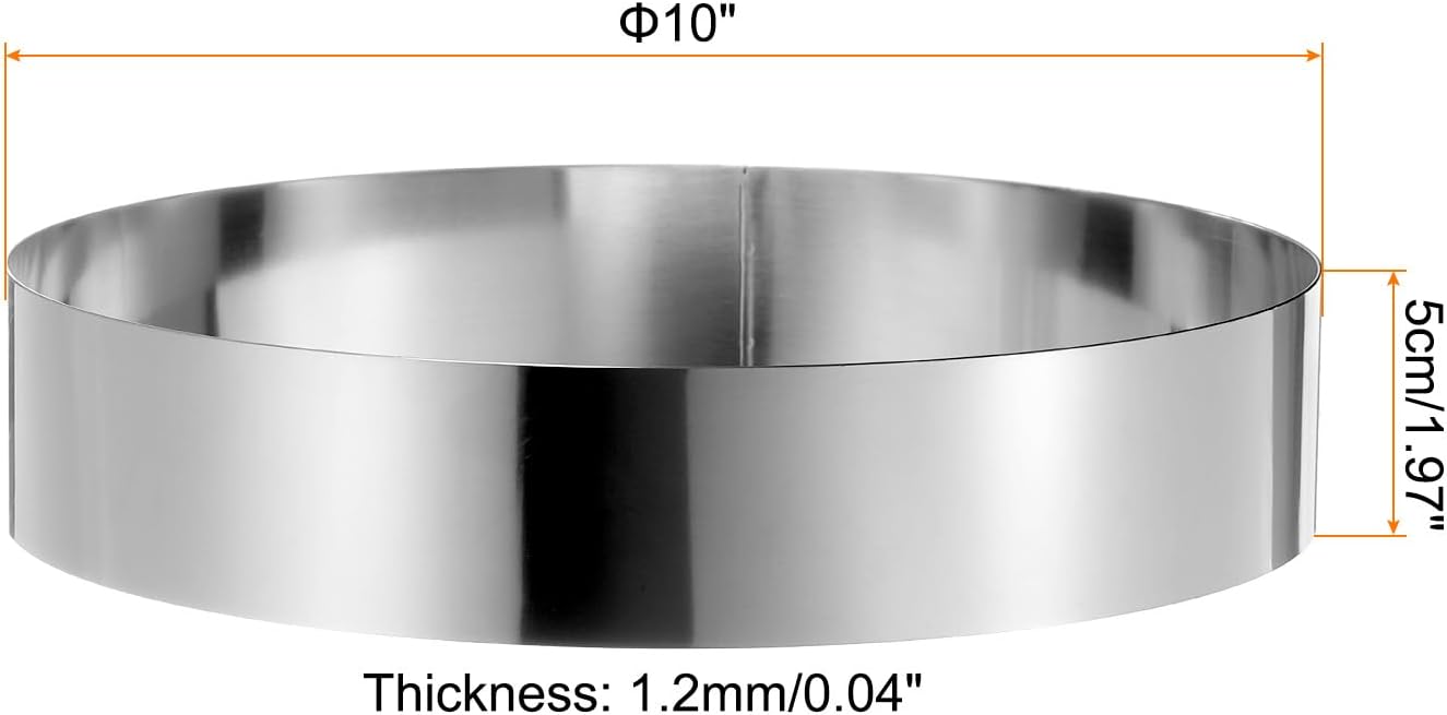 HARFINGTON Round Cake Ring 10 x 2 Inch Seamless Stainless Steel Pastry Mousse Dessert Ring Mirror Coating for Baking Cooking Making Tool