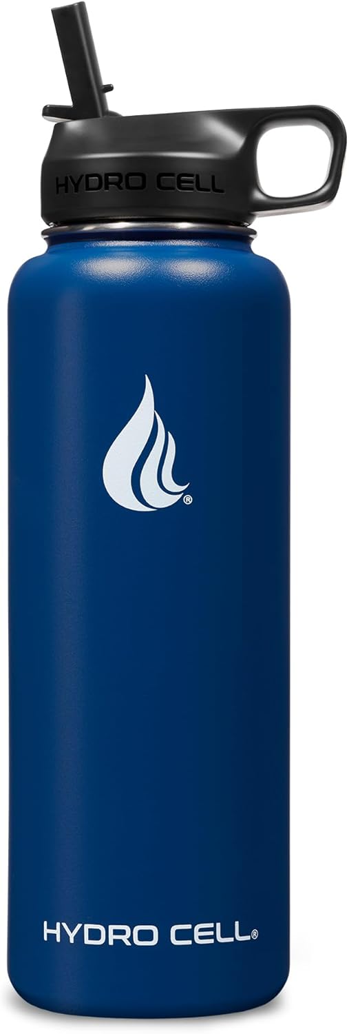 HYDRO CELL Stainless Steel Insulated Water Bottle with Straw - For Cold & Hot Drinks - Metal Vacuum Flask with Screw Cap and Modern Leakproof Sport Thermos for Adults (Navy 40oz)