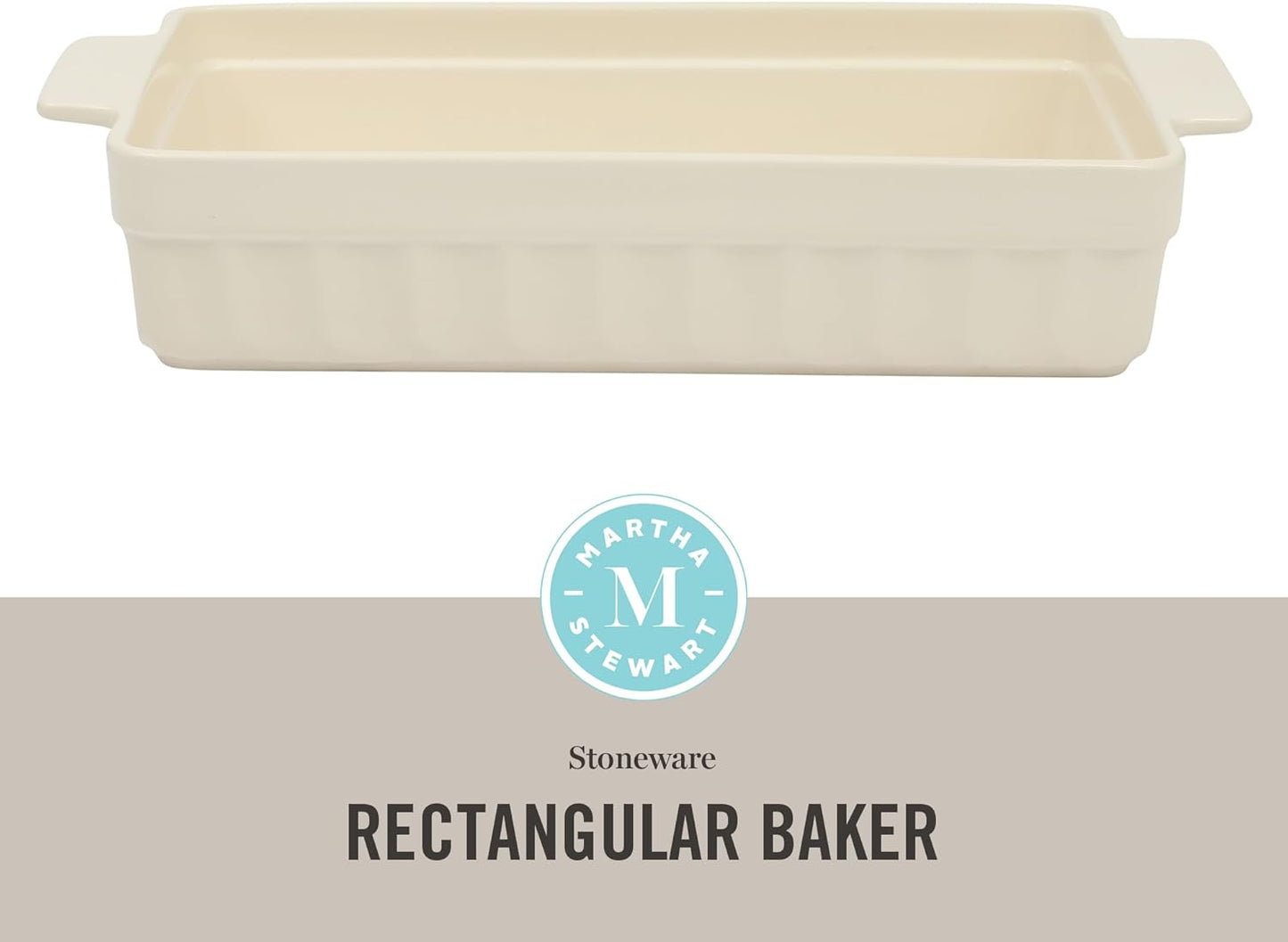 Martha Stewart Broadbrook Ceramic Bakeware, 13x9 Inch Rectangular Baking Dish with Handles, Cream Glazed Stoneware for Casseroles, Lasagna, Roasts & Desserts, Oven & Dishwasher Safe