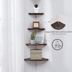 Corner Shelf, 14inch Walnut Solid Wood Floating Corner Shelves Wall Mount Round - Image 4
