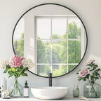 Black Round Mirror, 28 Inch Black Circle Mirror, Metal Frame Round Wall Mounted by Mfring