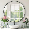Round Black Mirror, 30 Inch Circle Black Mirror, Metal Frame Round Wall Mounted by Mfring