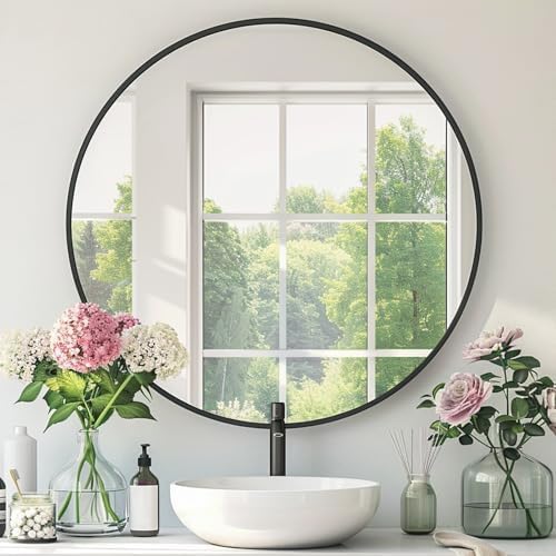 Black Round Mirror, Metal Frame, Circle Wall Mounted Mirrors by Mfring