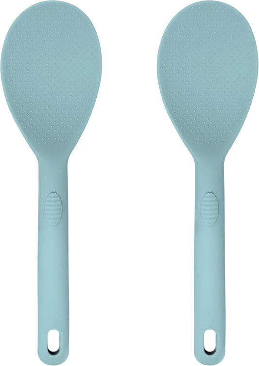 Silicone Rice Paddle Set – 2-Piece Set of Spoon Spatulas for Non-Stick Cookware – Kitchen Tools and Accessories with Comfortable Handles, Heat-Resistant Utensils for Cooking and Baking – Pastel Blue