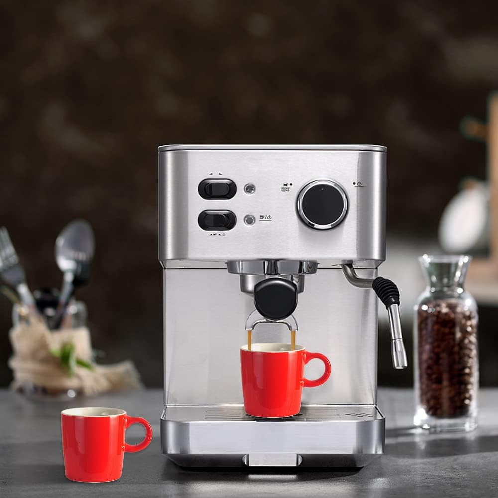 homEdge Mini Procelain Espresso Cup, 4 Ounces / 120 ml Tiny Ceramic Coffee Mugs Demitasse for Espresso, Tea- Set of 6, Red