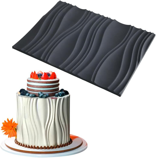mostsom Silicone Fondant Mold Wave Pattern Embossing Mat for Cake Decorating DIY Clay, Jewelry, Pastry, Candy Making - Non-Stick Flexible Border Design (A_ Wave)