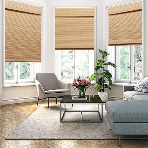 SEEYE Cordless Bamboo Roman Shades, Roll Up Blind Privacy Shade - Image 3