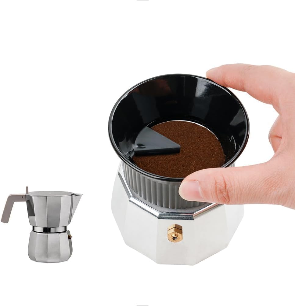 watchget Moka Pot Dosing Funnel - 54mm Espresso Coffee Dosing Ring, Plastic Powder Receiver and Distribution Tool for 3-Cup Moka Express Pot, Black