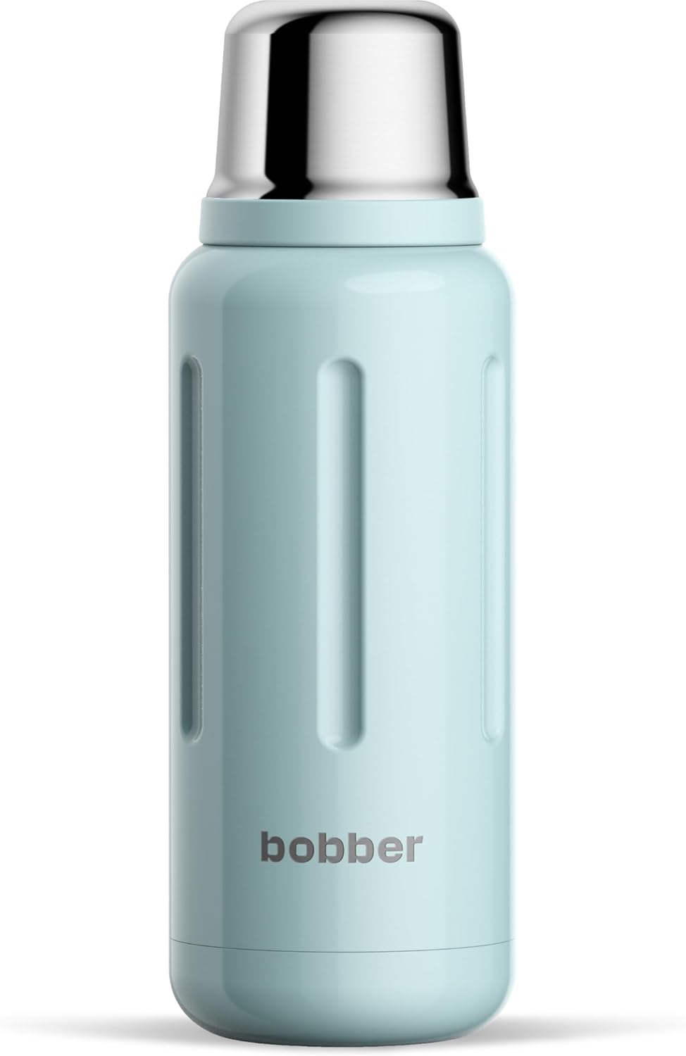 BOBBER 34 oz Stainless Steel Travel Thermos for Hot and Cold Drinks – Dishwasher Safe Metal Water Bottle with Cup Lid – Keeps Hot for 48 Hours – BPA-Free, Vacuum Insulated (Light Blue)