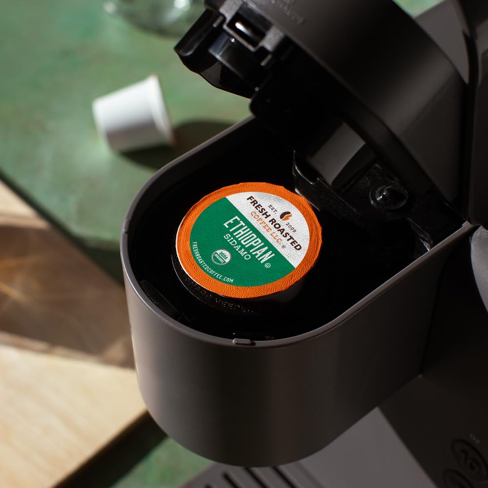 Fresh Roasted Coffee, Organic Ethiopian Sidamo | Fair Trade, USDA Organic, 100% Single Origin, Kosher | Light Roast 24 Pods for K Cup Brewers