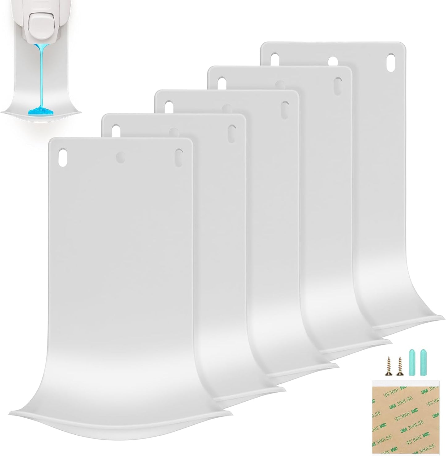 5PCS Drip Tray Wall Mount Soap Dispenser Bracket, Laundry Detergent Drip Catcher, Easy to Clean (White)