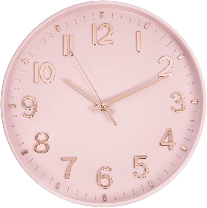 HZDHCLH Pink Wall Clocks Battery Operated, 12 inch Silent Non Ticking Modern by HZDHCLH