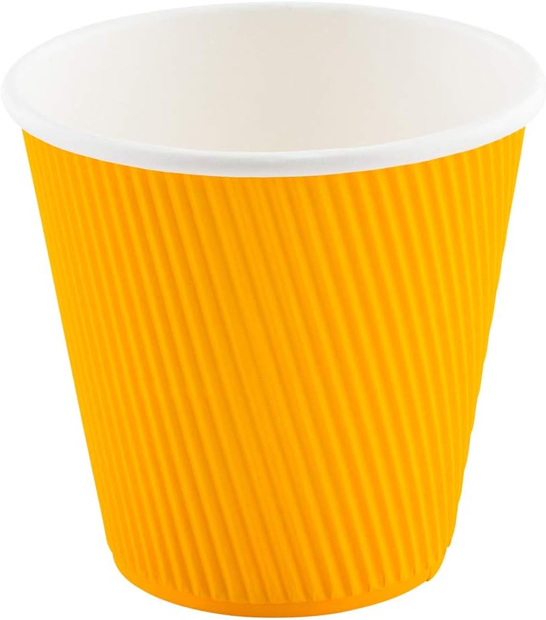 Restaurantware 8 Ounce Double Wall Disposable Coffee Cups, 500 Insulated Yellow Paper Tumblers with Ripple Wall Design, Lids Sold Separately for Hot Drinks like Tea, Hot Chocolate and More