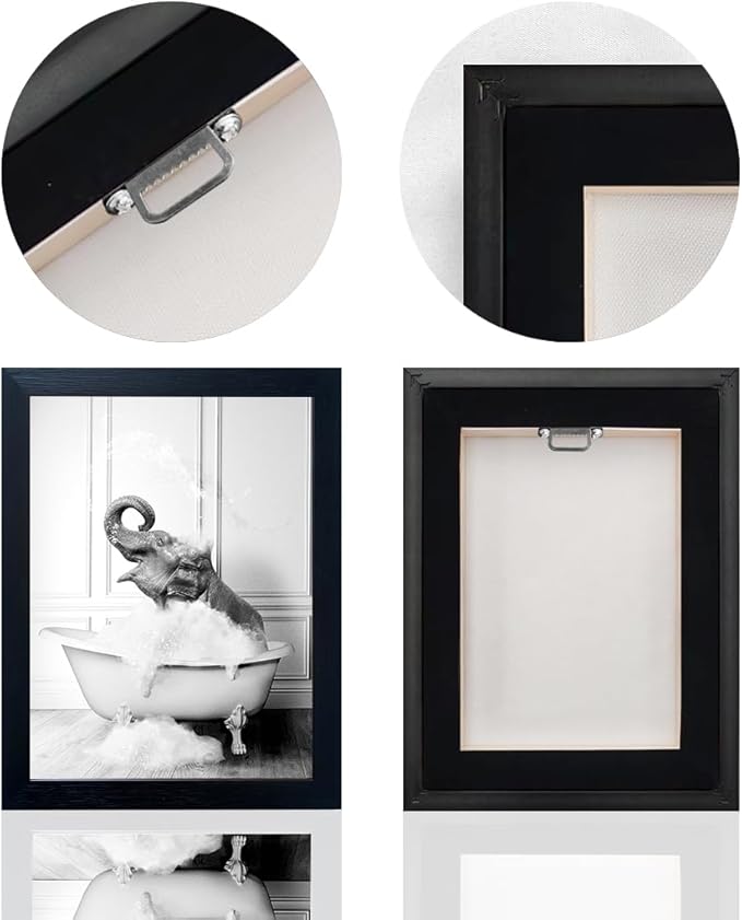 Framed Bathroom Art Wall Decor Elephant in Bathtub Decor Funny Black and White - Image 4