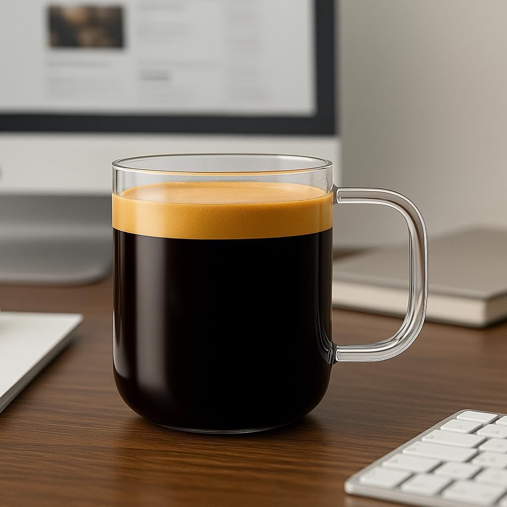 Aquach Glass Mugs 16 oz Set of 2, Large Clear Glass Cup with Handle for Hot/Cold Coffee Tea Beverage, Drinking Glasses