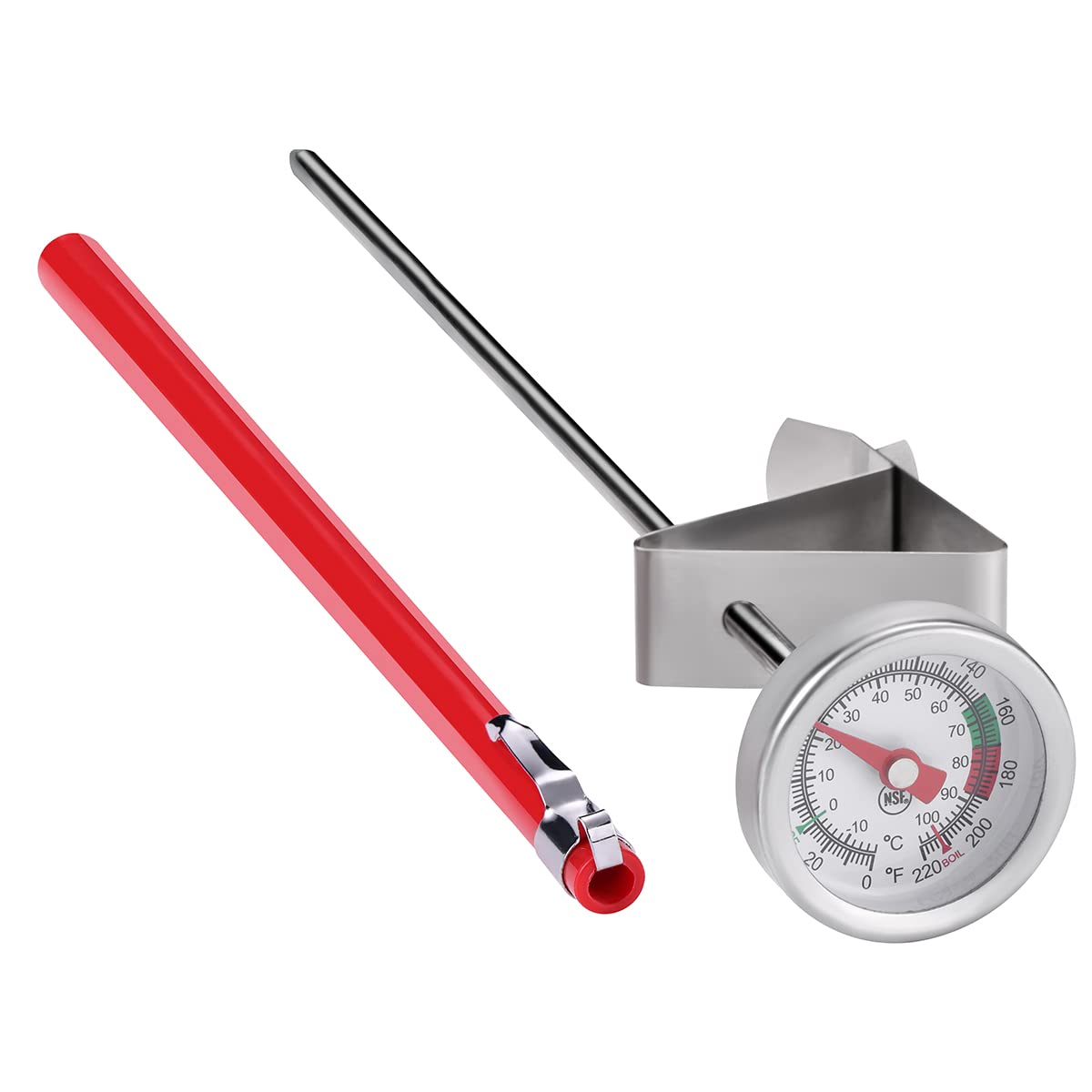 2 Pack Instant Read Pocket Milk Frothing Thermometer with1 inch Dial 5 inch Probe Clip,Best Instant Read Food for The Coffee Drinks,Chocolate Milk Foam (Color Dial)