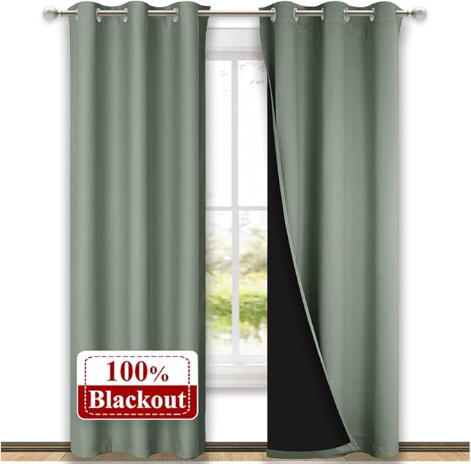 NICETOWN Greyish Green Blackout Curtains 80 inches Long, Full Light Blocking by NICETOWN