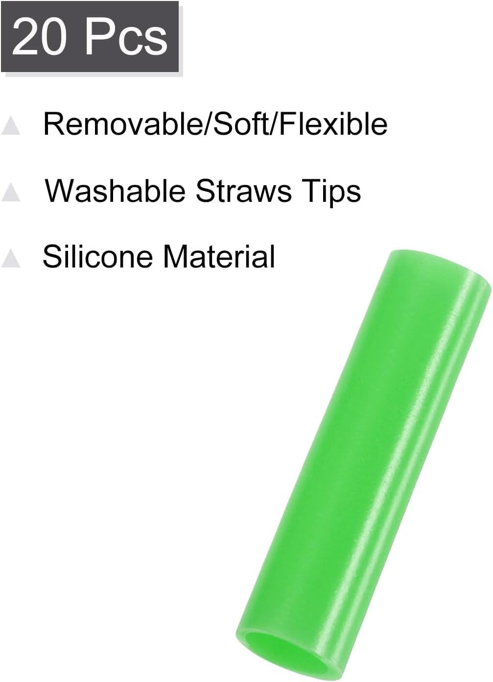 uxcell 20Pcs Silicone Straw Tips, Metal Straw Covers, Soft Reusable Straws Tips Fit for 8mm/0.31" OD Stainless Steel Straws (Green)