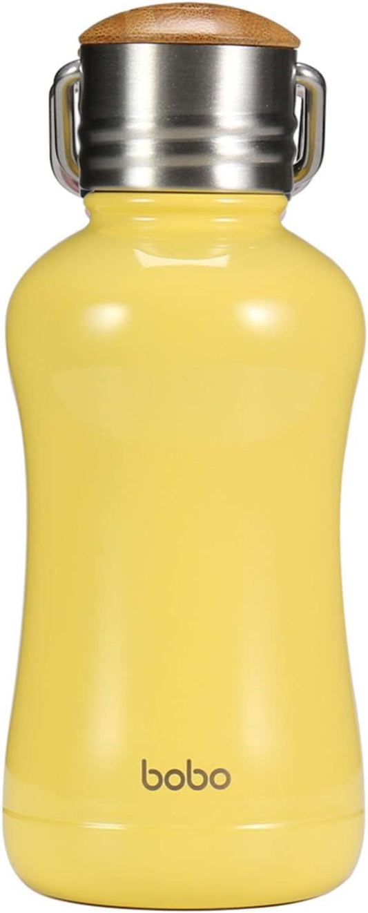YOHKOH Mini Insulated Water Bottle With Bamboo Lid - 8.8oz Small Vacuum Insulated Water Bottle for Women Kids, 12 Hrs Hot & 24 Hrs Cold Stainless Steel Thermos Leak-Proof BPA-Free (8.8oz,Yellow)