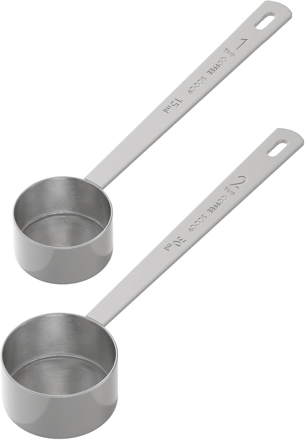 2PCS Coffee Scoop Set (1tbsp, 2tbsp), Long Handle Measuring Spoon, 15 ml and 30 ml Stainless Steel Coffee Scooper