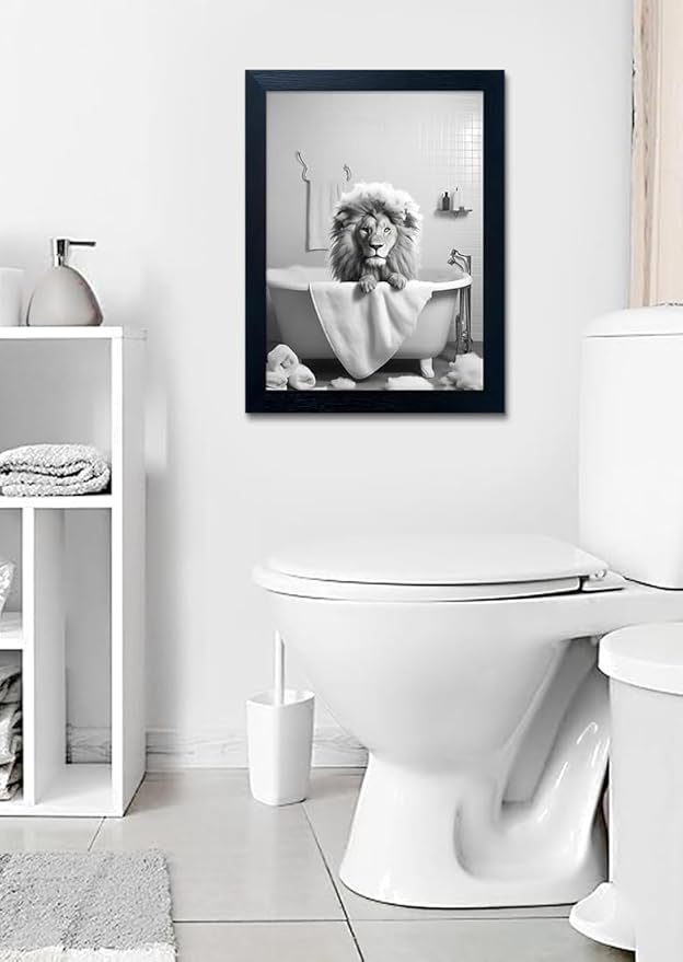 Framed Black and White Lion Wall Art Bathroom Pictures Wall Decor Funny - Image 7