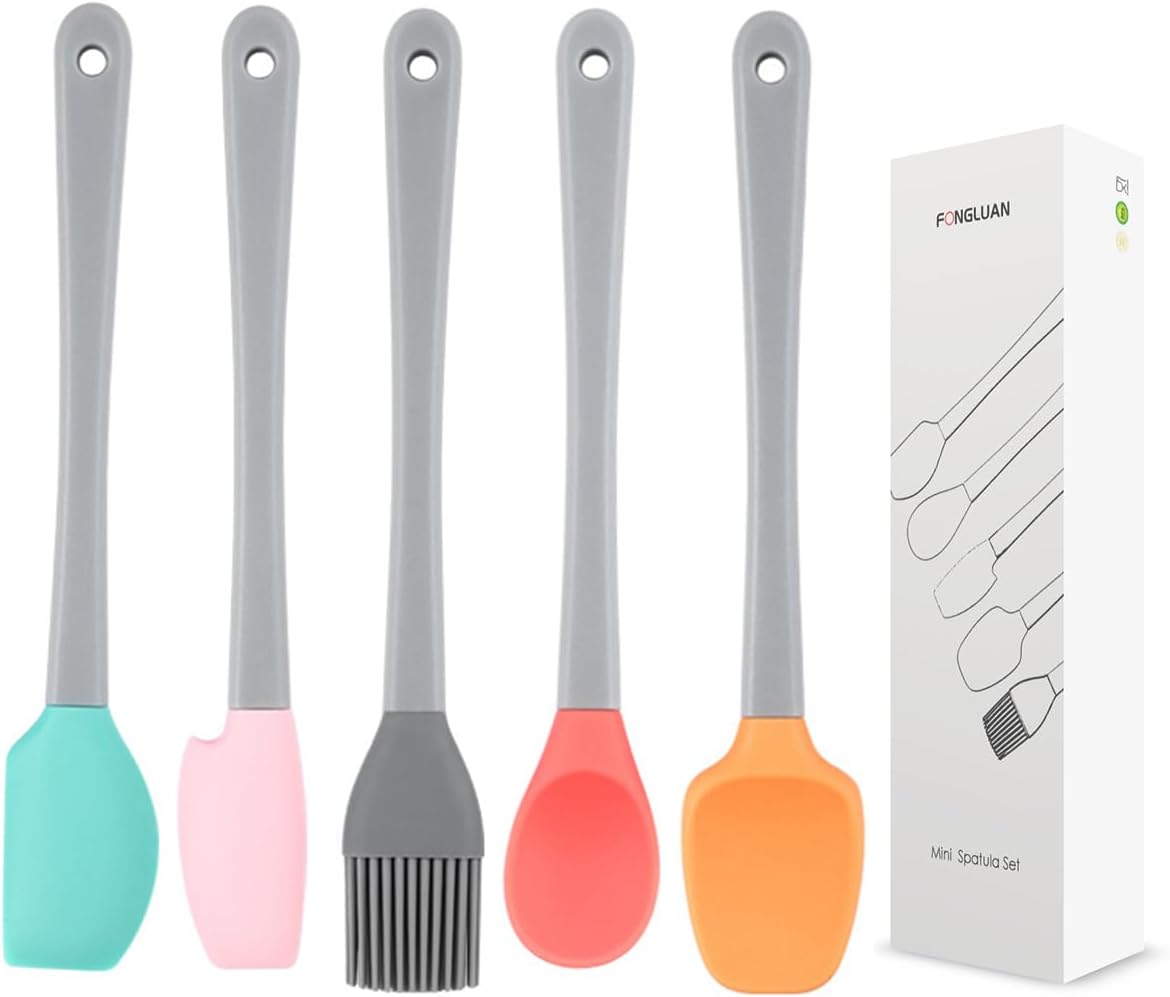 Mini Silicone Spatula Set of 5 - Heat Resistant & Nonstick Rubber Spatulas - Dishwasher Safe Kitchen Utensils for Cooking, Baking, Mixing