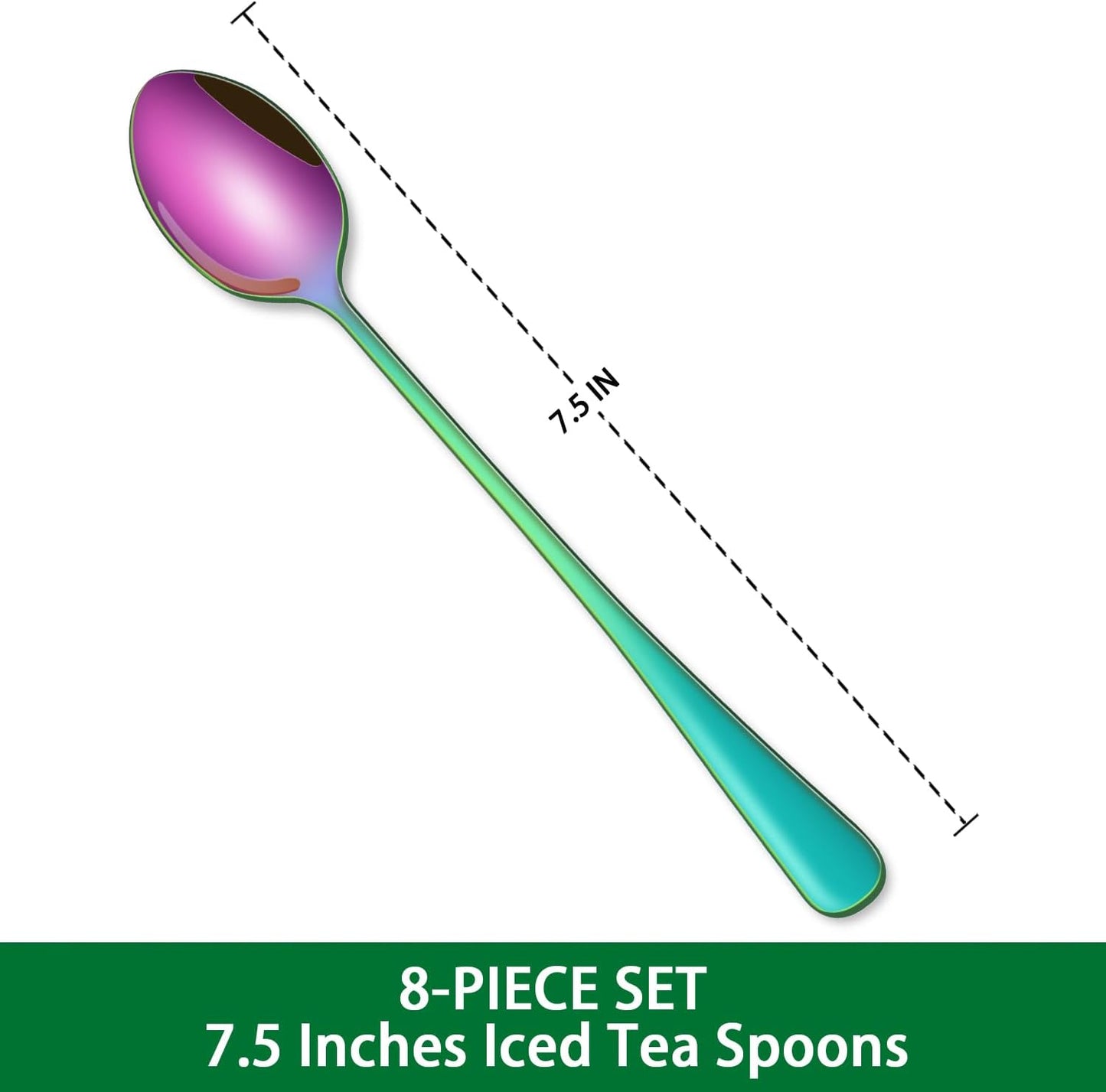 7.5 Inches Rainbow Stainless Steel Ice Tea Spoon,Set Of 8 Long Handle Coffee Stirring Spoons,Multicolored Sundae Spoons,Colorful Cocktail Mixing Spoon