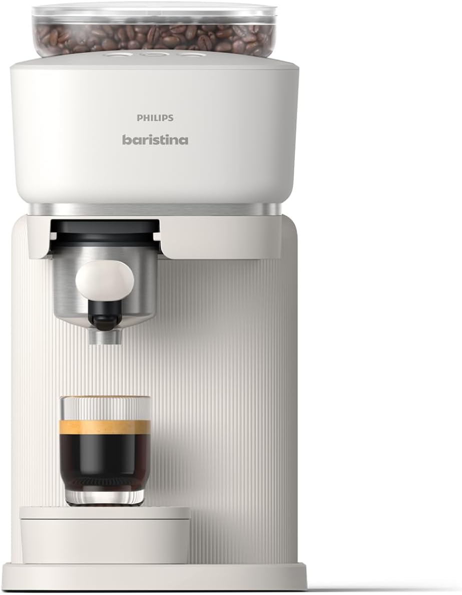 Philips Baristina Espresso Machine, Grind, Tamp & Brew Coffee Beans in One Swipe, Compact, 16 Bar Pump Pressure, Automatic Grinder, Natural White with White Portafilter (BAR300/00)