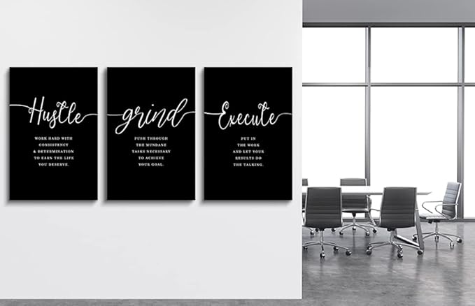 Hustle Quotes Execute Prints, Framed Canvas Wall Art Success Quote, Office Wall - Image 4