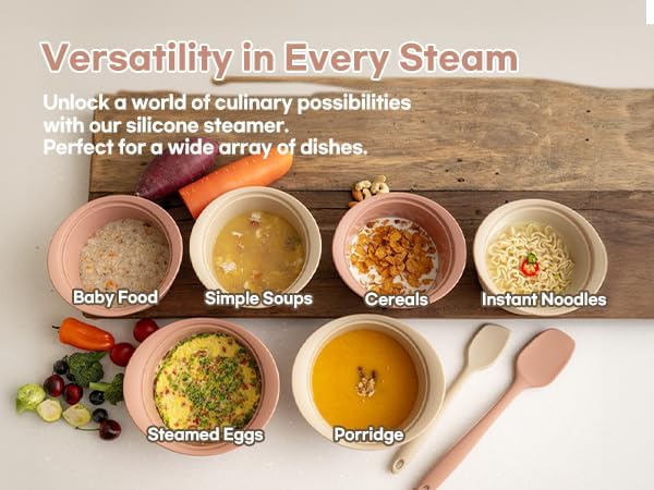 Microwave Silicone Steamer for Baby Food, Made In Korea, Oven & Dishwasher Safe to 482°F, Easy Clean, Microwave Pot with Handle & Lid, 100% Food Grade Steamer Bowl (Terracotta Rose, 19oz (550ml))