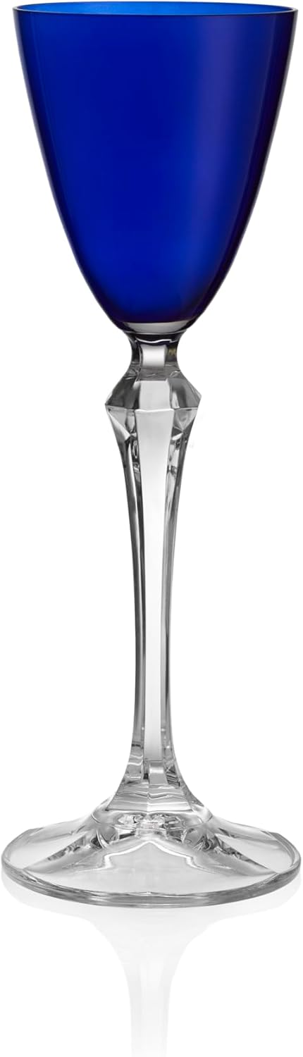 Barski Cordial Glass - Liquor Glass - Set of 4 - Blue Colored Top - Clear Stem - Cordial Glasses - Sherry Glasses - Shot Glasses - 3 oz. - Made in Europe