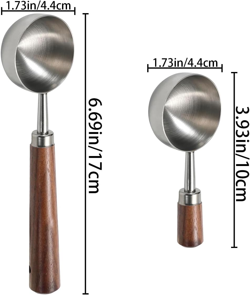 2 PCS Coffee Scoop Vintage Coffee Measuring Spoon Stainless Steel Coffee Spoon With Nature Walnut wood Handle Long Wooden Handle Coffee Scoop Kitchen Utensil Loose Tea Spoon Perfect for Coffee Tea