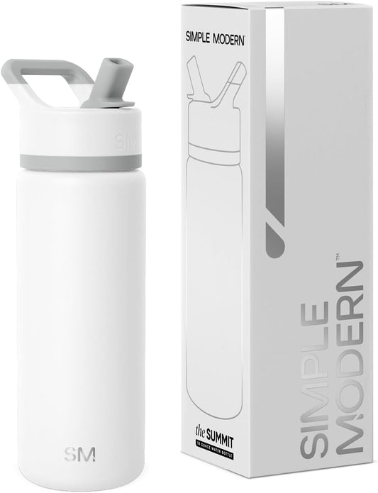 Simple Modern Kids Water Bottle with Straw Lid Vacuum Insulated Stainless Steel Metal Thermos Bottles | Reusable Leak Proof BPA-Free Flask for School | Summit Collection | 18oz, Winter White Mix