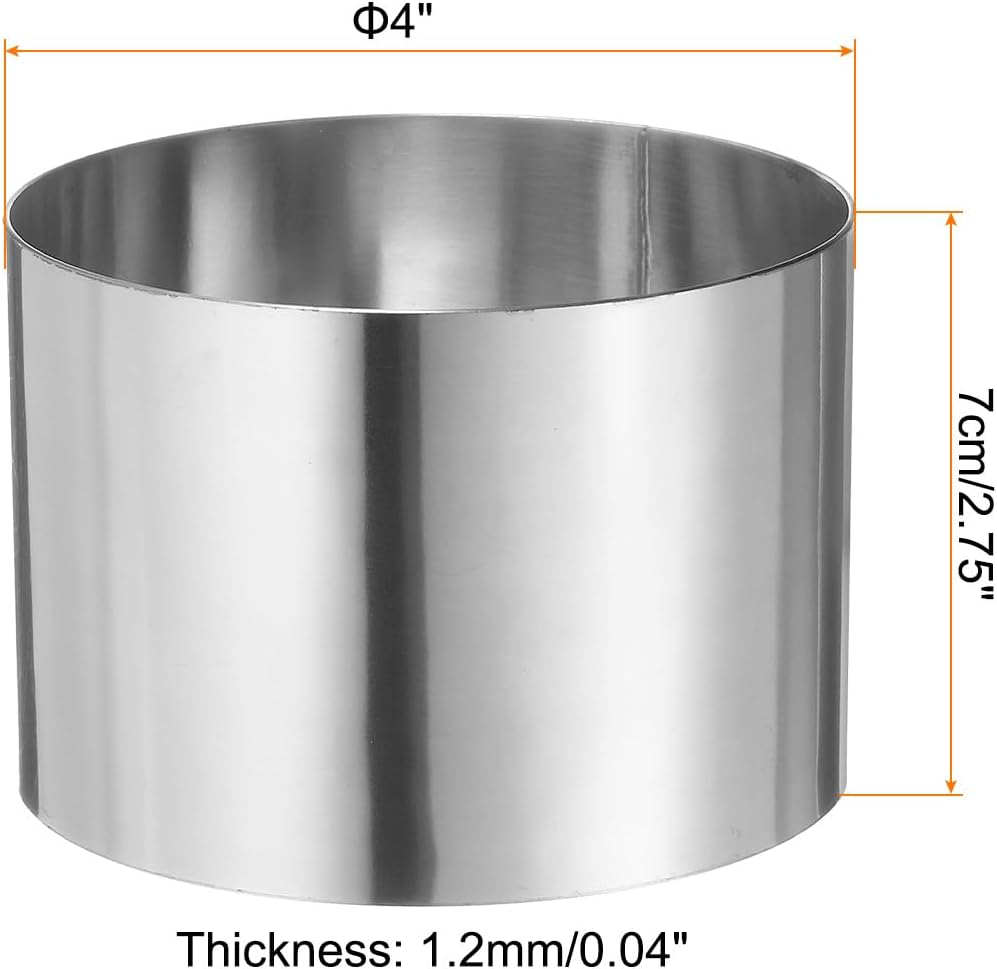 HARFINGTON Round Cake Ring 4 x 2.75 Inch Seamless Stainless Steel Pastry Mousse Dessert Ring Mirror Coating for Baking Cooking Making Tool