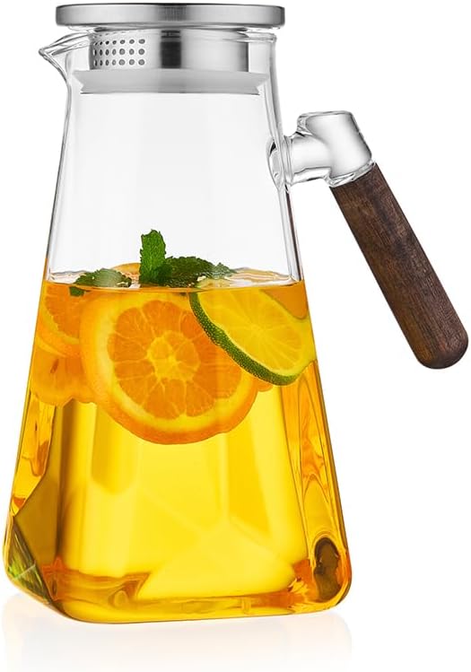 2L Glass Pitcher with Lid and Spout, Water Jug, 68 OZ Carafe for Hot/Cold Water, Large Iced Tea Pitcher for Coffee, Juice and Homemade Beverage