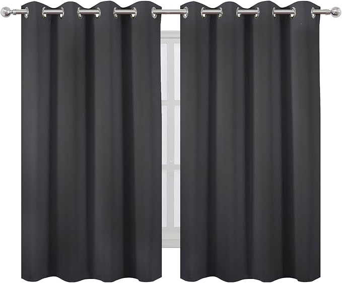 LEMOMO Blackout Curtains 66 x 54 Inch Long Dark Grey Curtains Set of 2 Panels - Image 2