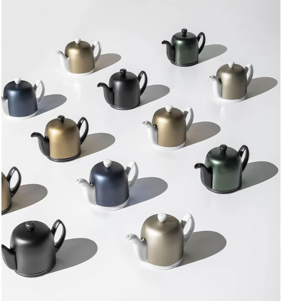 Salam Luxury French Tea Pot - Porcelain Teapot with Brushed Aluminum Cover, Ceramic Tea Kettle for Loose Tea, Removable Infuser, 6 Cup Capacity, 36oz - Aluminum